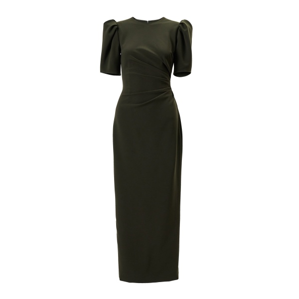 Carolina Herrera Puff-Sleeve Midi Dress in Forest Green