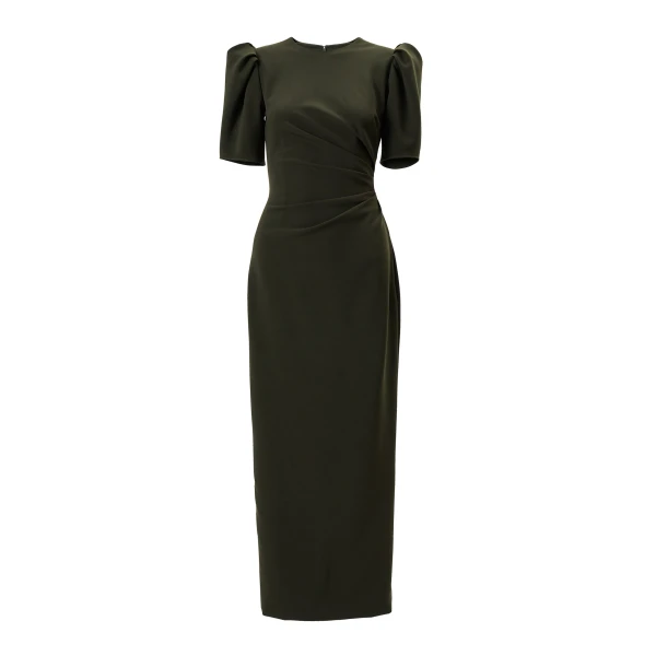 Carolina Herrera Puff-Sleeve Midi Dress in Forest Green