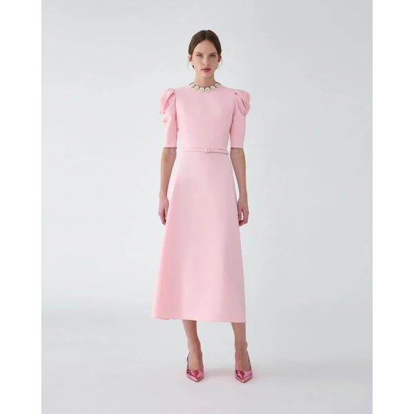 Carolina Herrera Puff-Sleeve Midi Dress in Rosewater, view 2