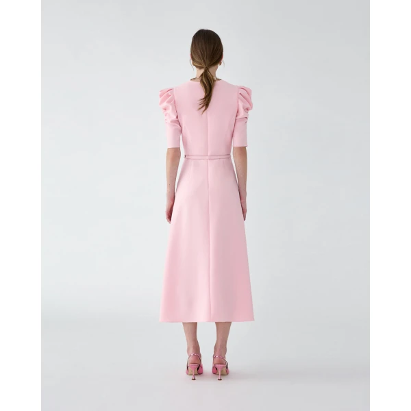 Carolina Herrera Puff-Sleeve Midi Dress in Rosewater, view 3