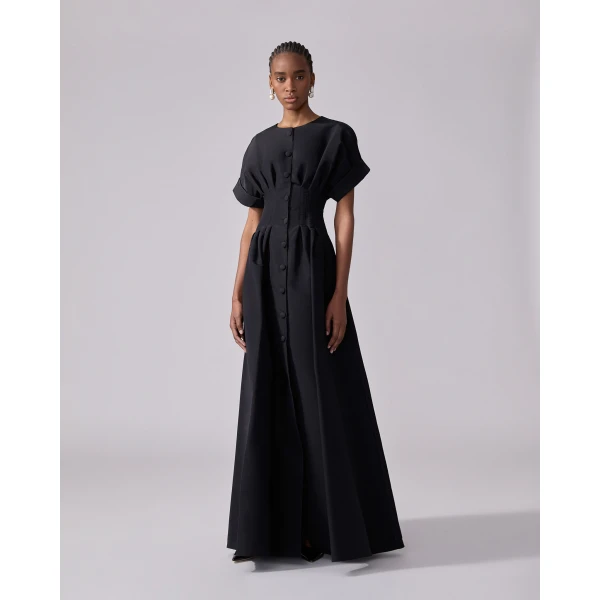 Carolina Herrera Rolled Sleeves Button-Front Gown in Black, view 2