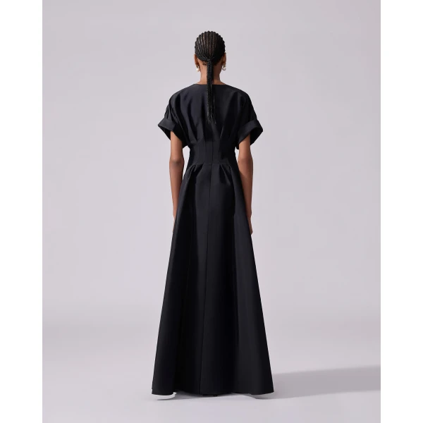 Carolina Herrera Rolled Sleeves Button-Front Gown in Black, view 3
