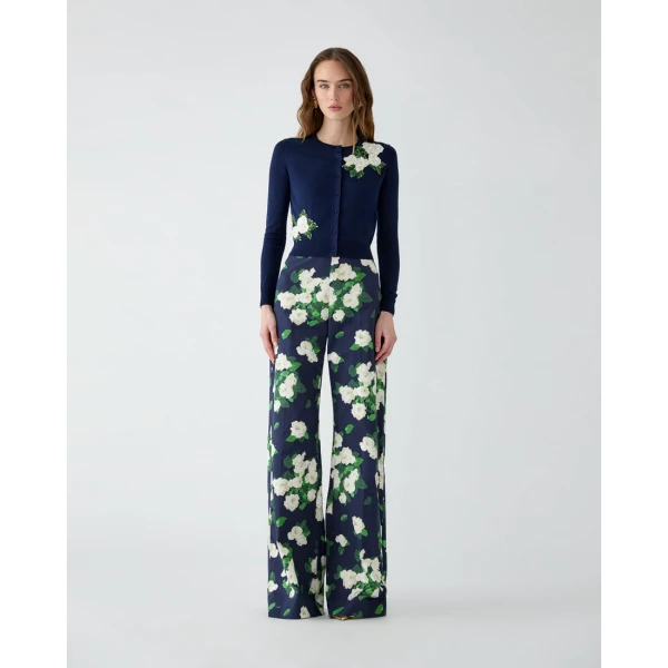 Carolina Herrera Rose-Embroidered Cardigan in Midnight, view 2