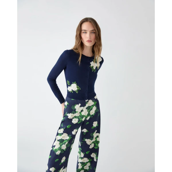 Carolina Herrera Rose-Embroidered Cardigan in Midnight, view 4