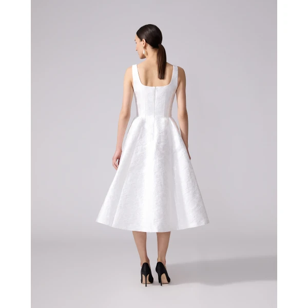Carolina Herrera Rose Jacquard Full Midi Dress in White, view 3
