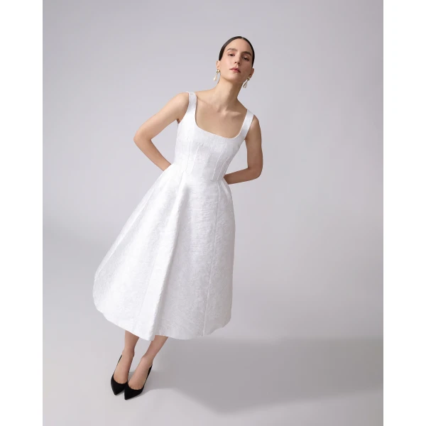 Carolina Herrera Rose Jacquard Full Midi Dress in White, view 4