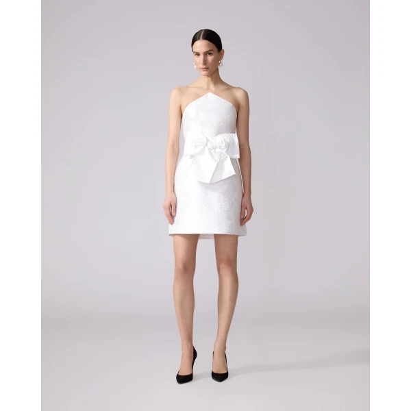Carolina Herrera Rose Jacquard Mini Dress With Bow in White, view 2