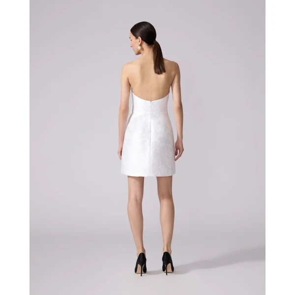 Carolina Herrera Rose Jacquard Mini Dress With Bow in White, view 3