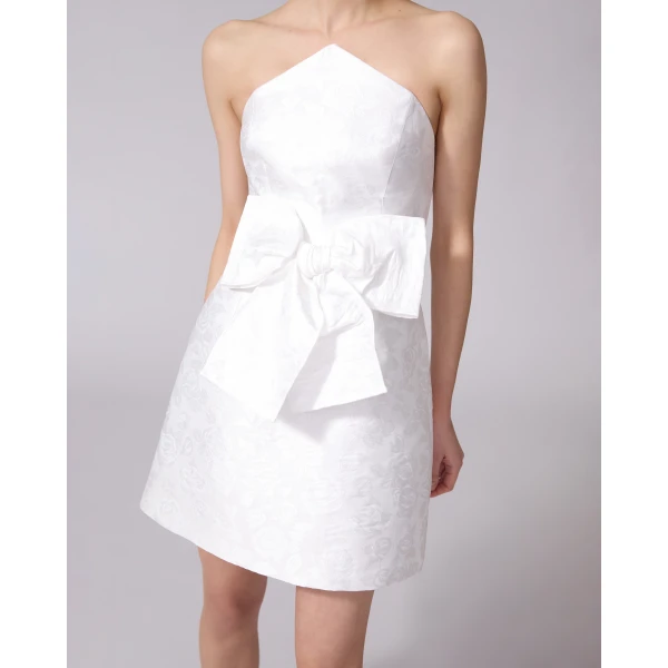 Carolina Herrera Rose Jacquard Mini Dress With Bow in White, view 4