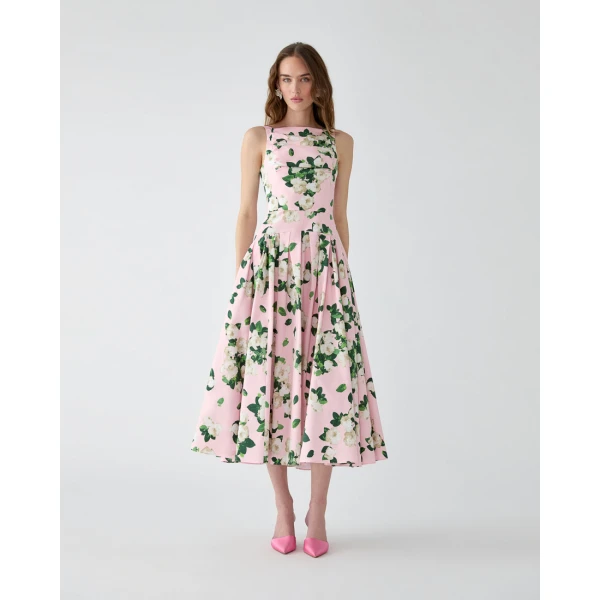 Carolina Herrera Rose-Print Midi Dress, view 2