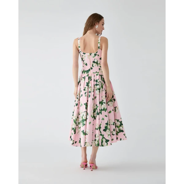 Carolina Herrera Rose-Print Midi Dress, view 3
