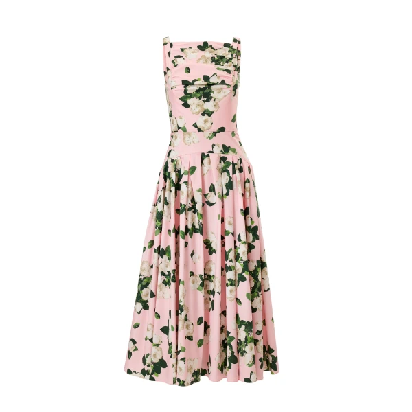 Rose-Print Midi Dress