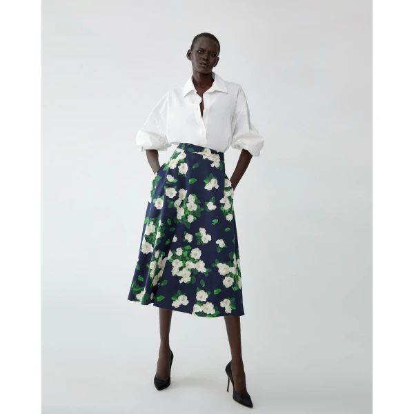 Carolina Herrera Rose-Print Midi Skirt, view 4