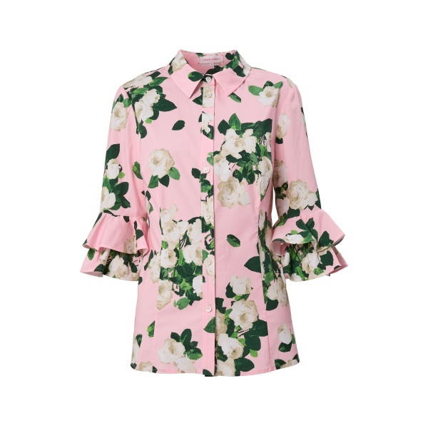 Carolina Herrera Rose-Print Ruffle-Sleeve Shirt