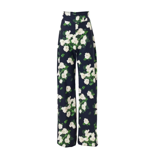 Carolina Herrera Rose-Print Wide-Leg Diane Pants
