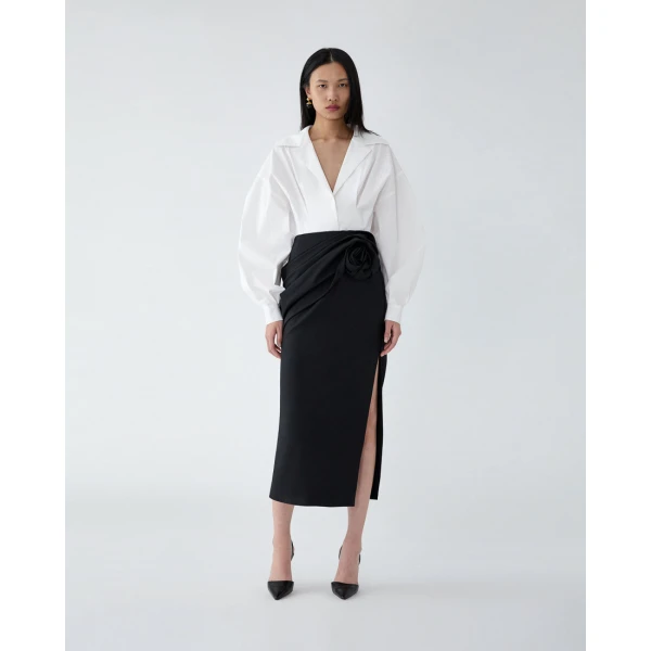 Carolina Herrera Rosette-Sash Midi Skirt in Black, view 5