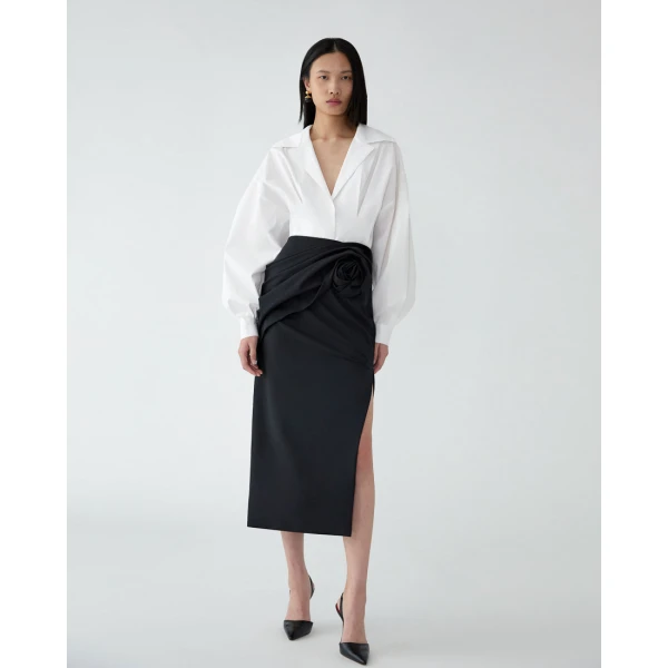 Carolina Herrera Rosette-Sash Midi Skirt in Black, view 6