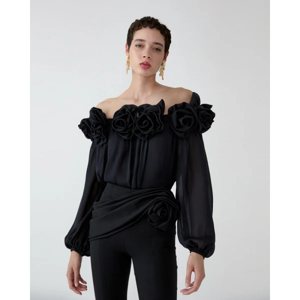 Carolina Herrera Rosette-Sash Skinny Pants in Black, view 4