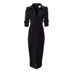 Carolina Herrera Ruched Point-Collar Midi Dress in Black