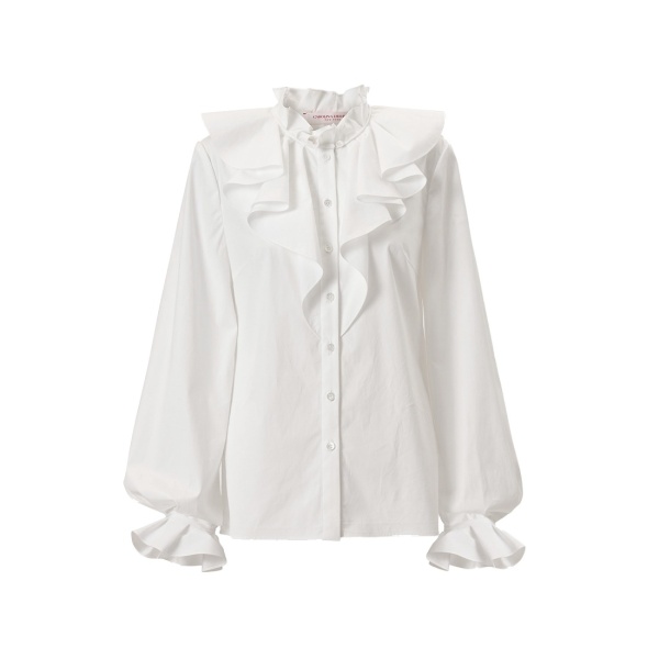 Carolina Herrera Ruffle Blouse in White