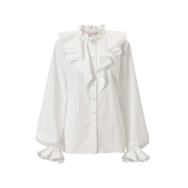 Carolina Herrera Ruffle Blouse in White