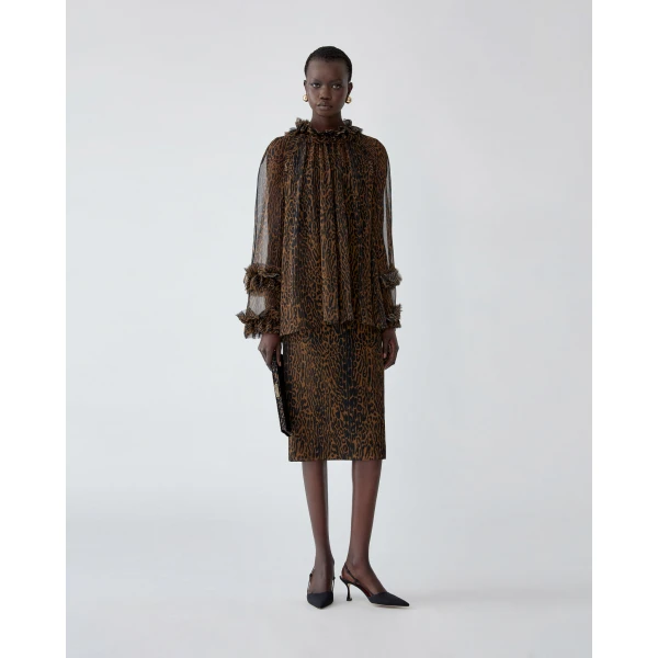 Carolina Herrera Ruffled Leopard Print Chiffon Top, view 2