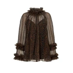 Carolina Herrera Ruffled Leopard Print Chiffon Top