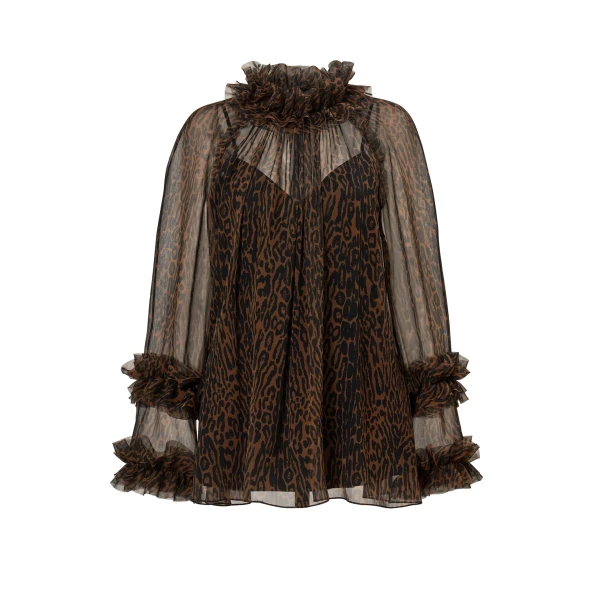 Ruffled Leopard Print Chiffon Top