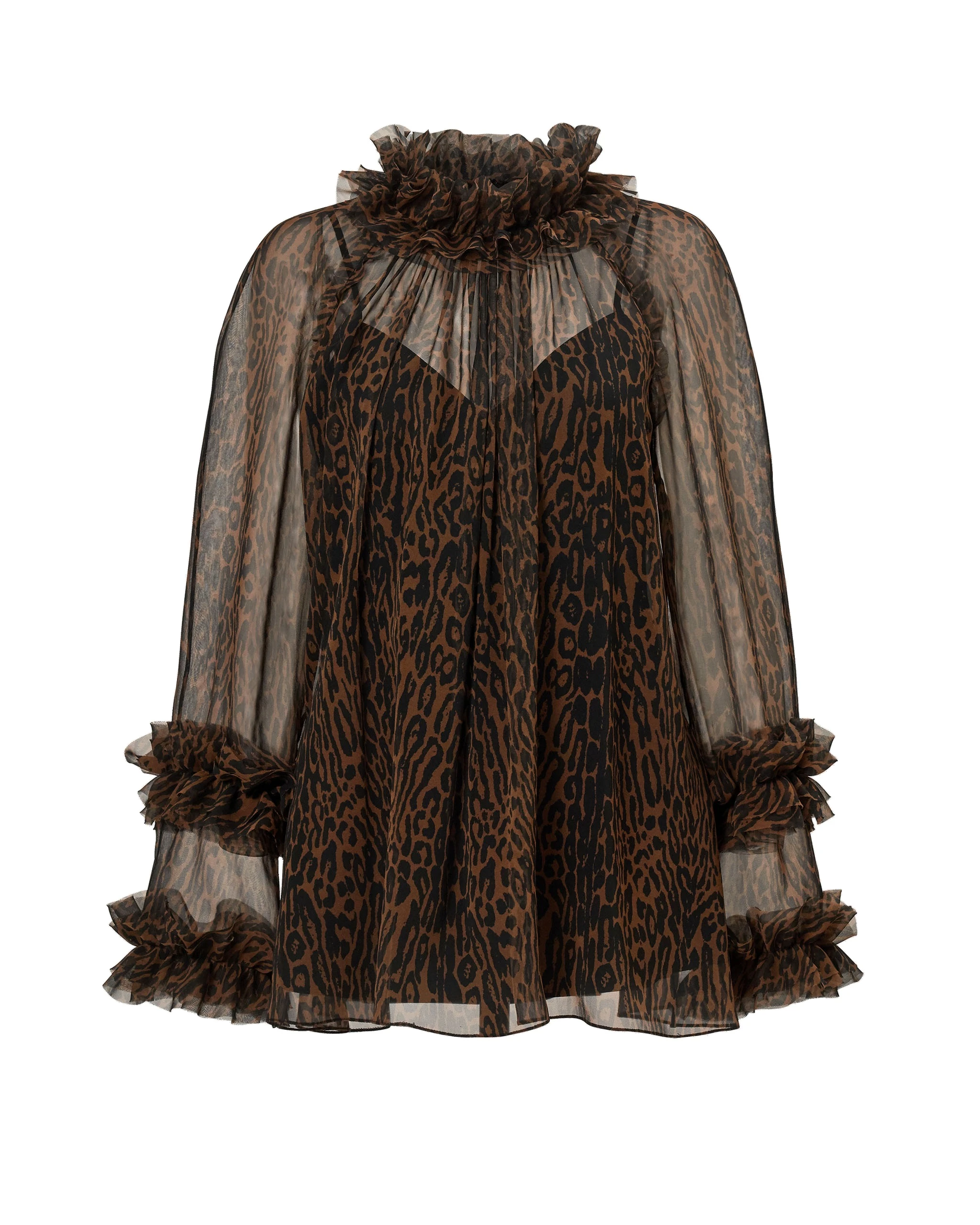 Carolina Herrera Ruffled Leopard Print Chiffon Top | Tops | Coveti Carolina Herrera Ruffled Leopard Print Chiffon Top