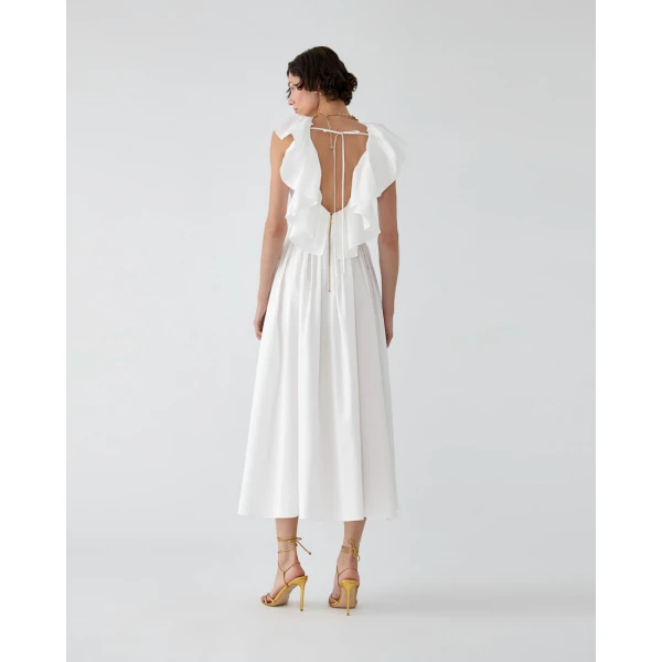Carolina Herrera Ruffled Neckline Dress in White, view 3
