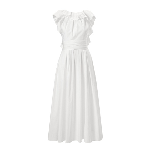 Carolina Herrera Ruffled Neckline Dress in White
