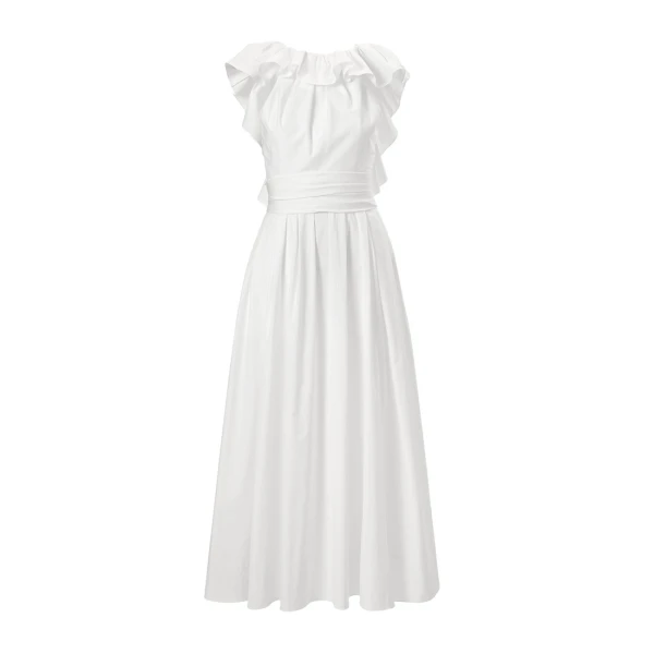 Ruffled Neckline Dress in White