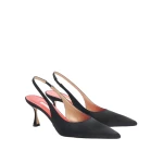Carolina Herrera Satin Slingback Kitten Heels in Black