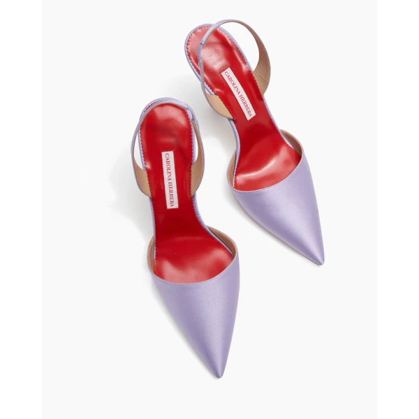 Carolina Herrera Satin Slingback Pumps in Violeta, view 5