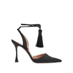 Carolina Herrera Satin Slingback Pumps with Tassels in Black
