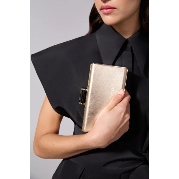 Carolina Herrera Scala Insignia Small Clutch in Gold, view 2