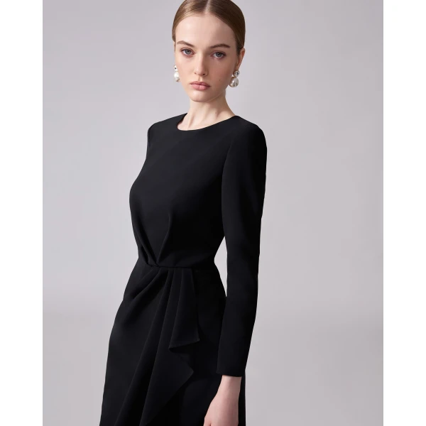 Carolina Herrera Sheath Dress With Side Drape in Black, view 4
