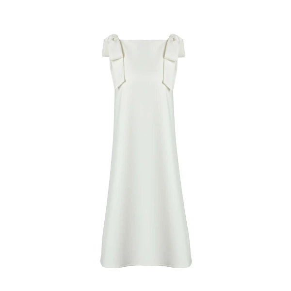 Shift Dress with Bows in White