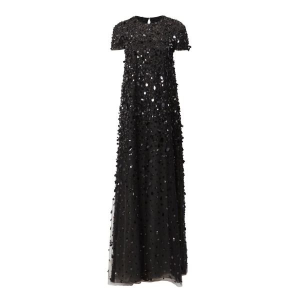 Carolina Herrera Short-Sleeve Sequin Gown in Black