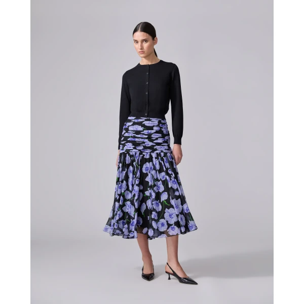 Carolina Herrera Silk-Cotton Cropped Cardigan in Black, view 2