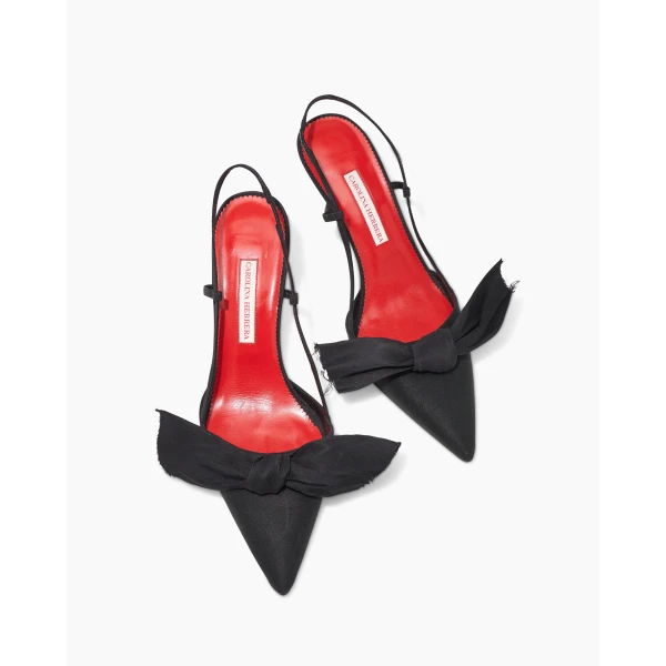 Carolina Herrera Silk Faille Bow Slingback Pumps in Black, view 3