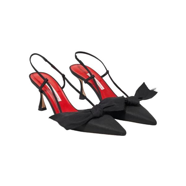 Silk Faille Bow Slingback Pumps in Black