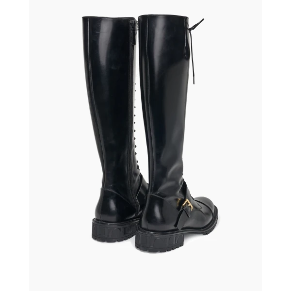 Carolina Herrera Spazzolato Leather Tall Lace-Up Boots in Black, view 4