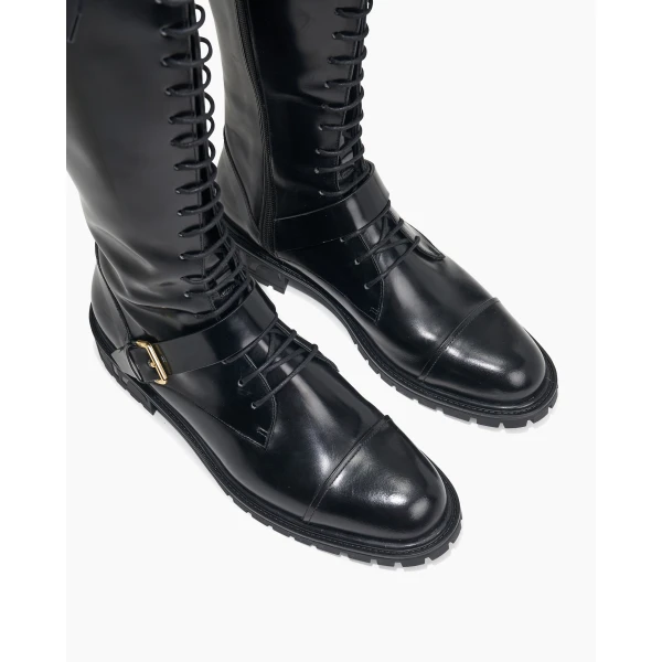 Carolina Herrera Spazzolato Leather Tall Lace-Up Boots in Black, view 5