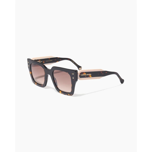 Carolina Herrera Square Frame Sunglasses With Contrast Temples in Havana, view 3