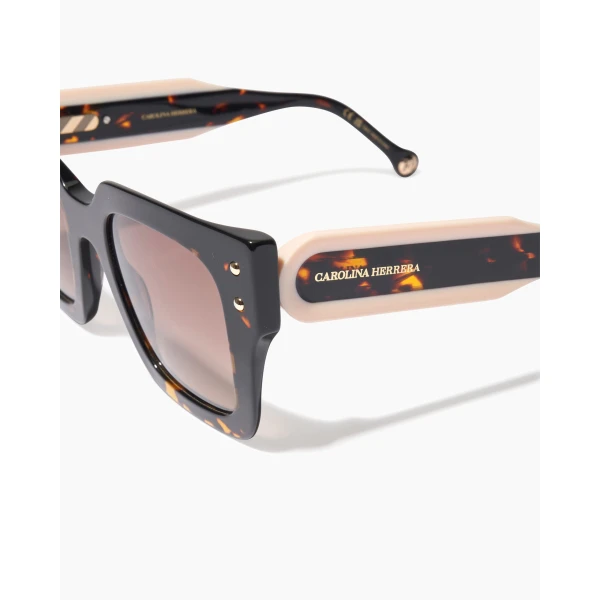 Carolina Herrera Square Frame Sunglasses With Contrast Temples in Havana, view 4