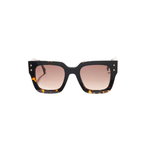 Square Frame Sunglasses With Contrast Temples in Havana