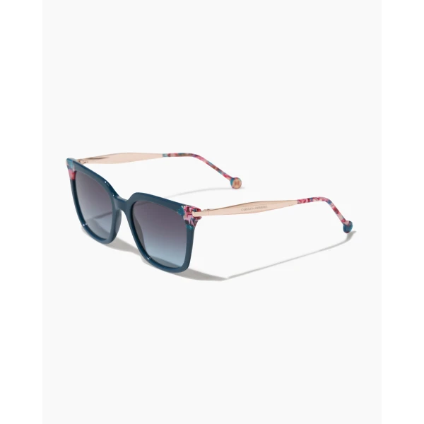 Carolina Herrera Square Frame Sunglasses with Contrast Detail in Teal, view 2