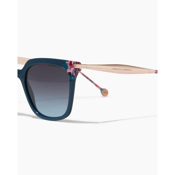 Carolina Herrera Square Frame Sunglasses with Contrast Detail in Teal, view 3