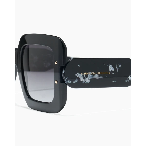 Carolina Herrera Square Frame Sunglasses with Contrast Temples in Black, view 3